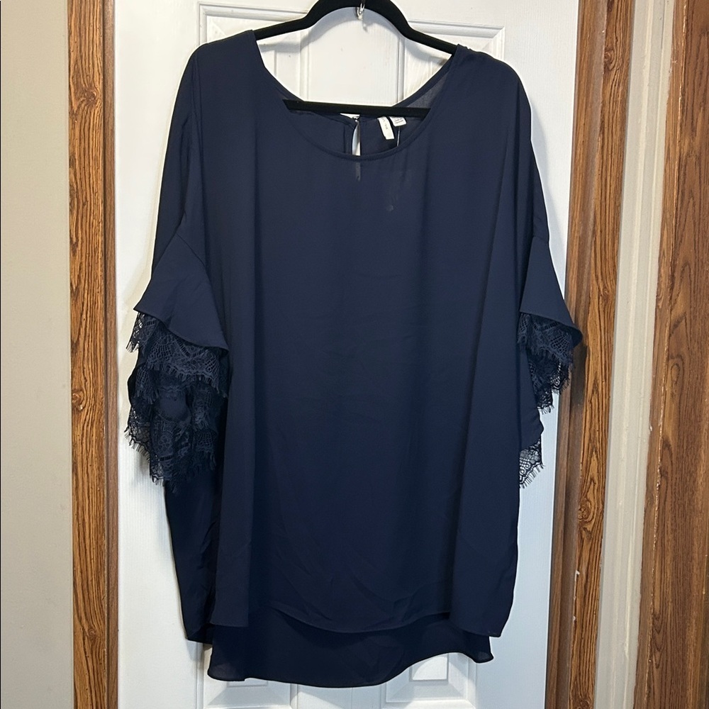 Cato Blue Relaxed Tunic with Ruffled Sleeves NWT